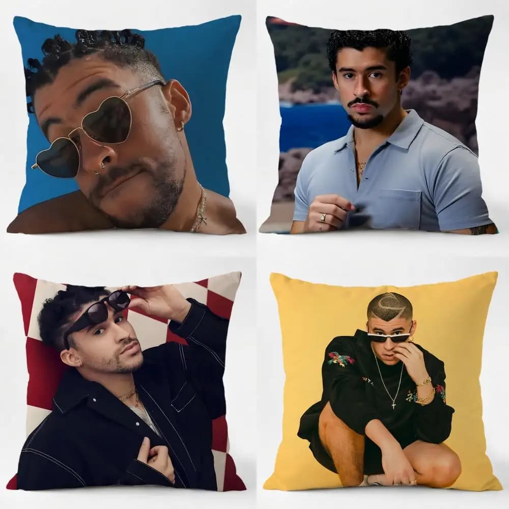 Bad-Bunny Bad Bunny rapper latin trap Cushion Cover comfort Daily Washable Linen for Sofa Bed Home Room Decor