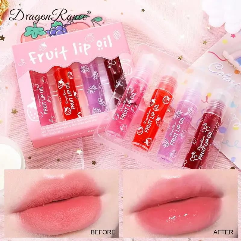 Pack of 4 oils for lips Roller Ball hydration moisturizing balm transparent nourishing care prevents the health of dry lips