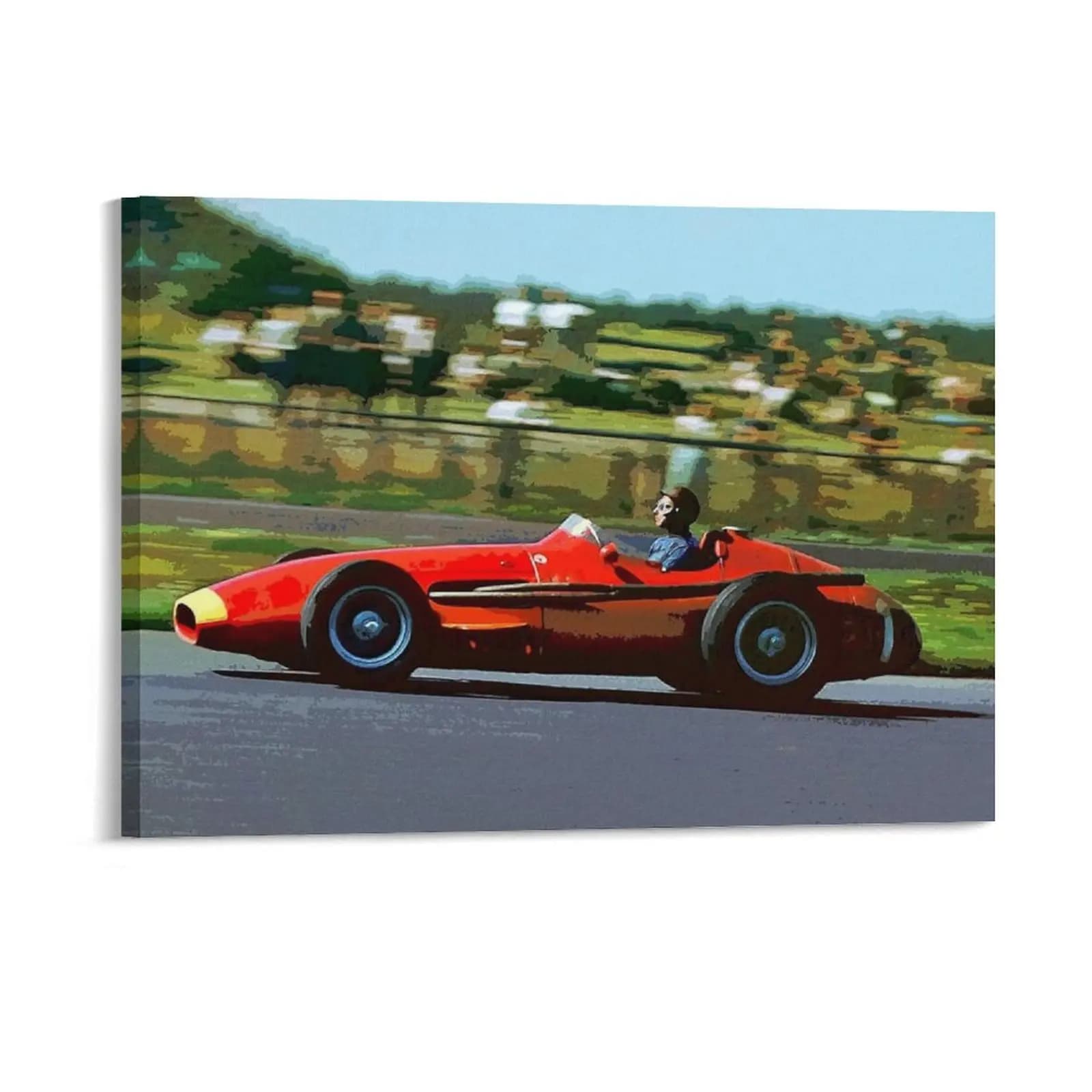 Juan Manuel Fangio Racing His 1957 Championship Winning Car Pittura su tela ad acquerello Garage Crea pittura murale incorniciata