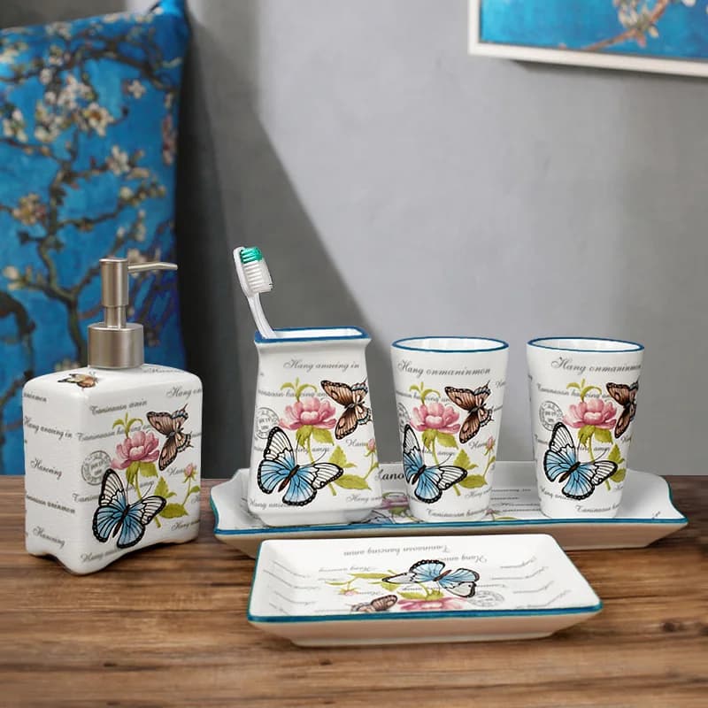 Accessori per il bagno, bottiglia di lozione, portasapone, tazza per spazzolino da denti in ceramica, crepa di ghiaccio europea ad alta temperatura, collutorio