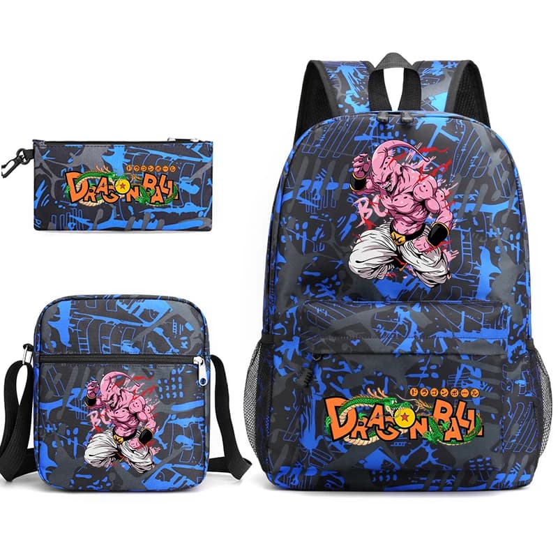 Dragon Ball Z Majin Buu Print Student Backpack Crossbody Bag Pencil Case Set for Boys School Supply