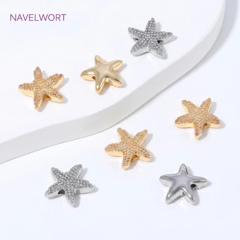 Perline distanziatrici a forma di stella marina placcate oro 18 carati per la creazione di braccialetti, perline sfuse in ottone, separatori per perline, accessori fai da te per la creazione di gioielli