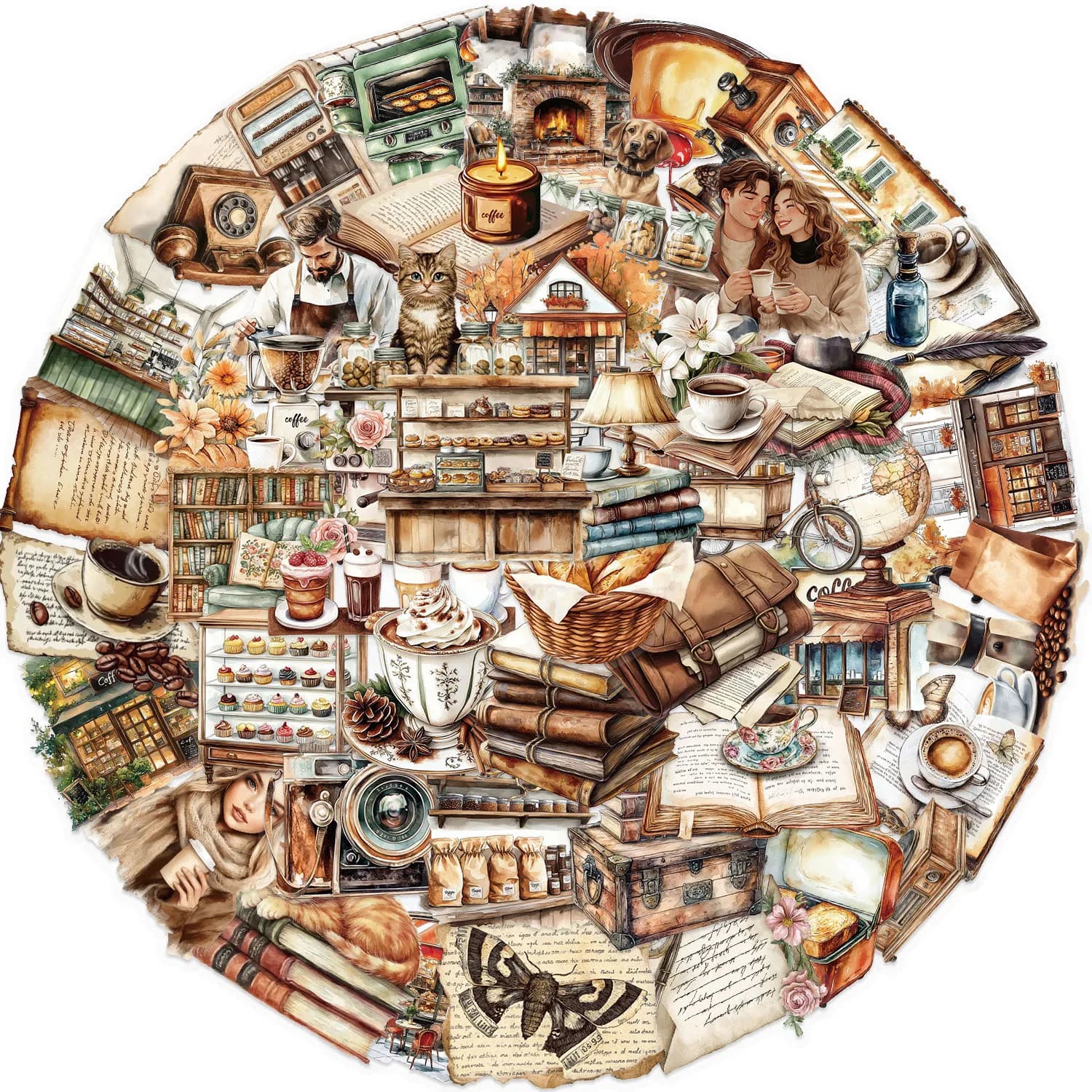 50 pezzi divertenti cartoni animati adesivi caffè vintage scrapbooking collage materiale custodie per telefoni note per chitarra decorativi fai da te