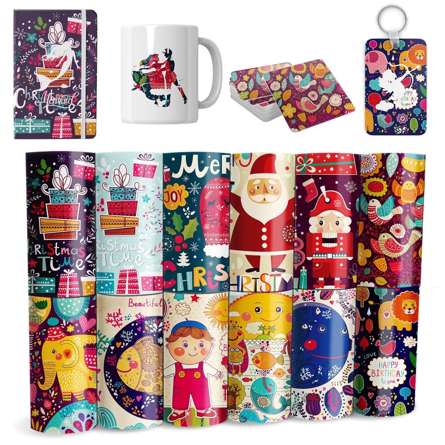 Lucky Goddness Christmas Infusible Transfer Ink Sheets 12 PCS 12"x12" Sublimation Heat Transfer Paper for Mugs Coasters Shirts