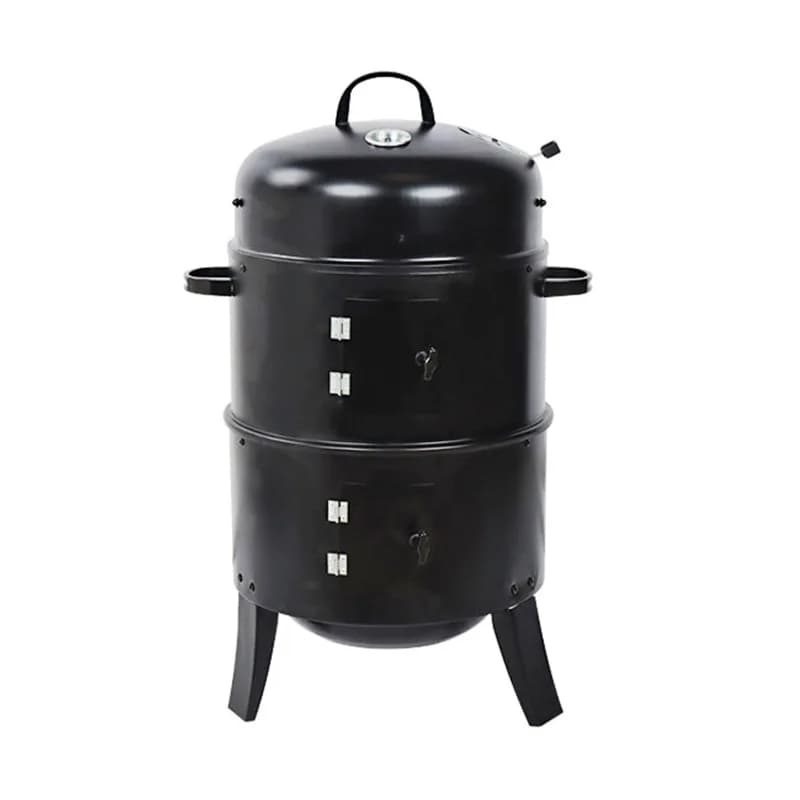 Vertical Charcoal Smoker with Built-in Thermometer Round BBQ Grill with Air Vent 2 Access Doors for Outdoor Cooking Accessories