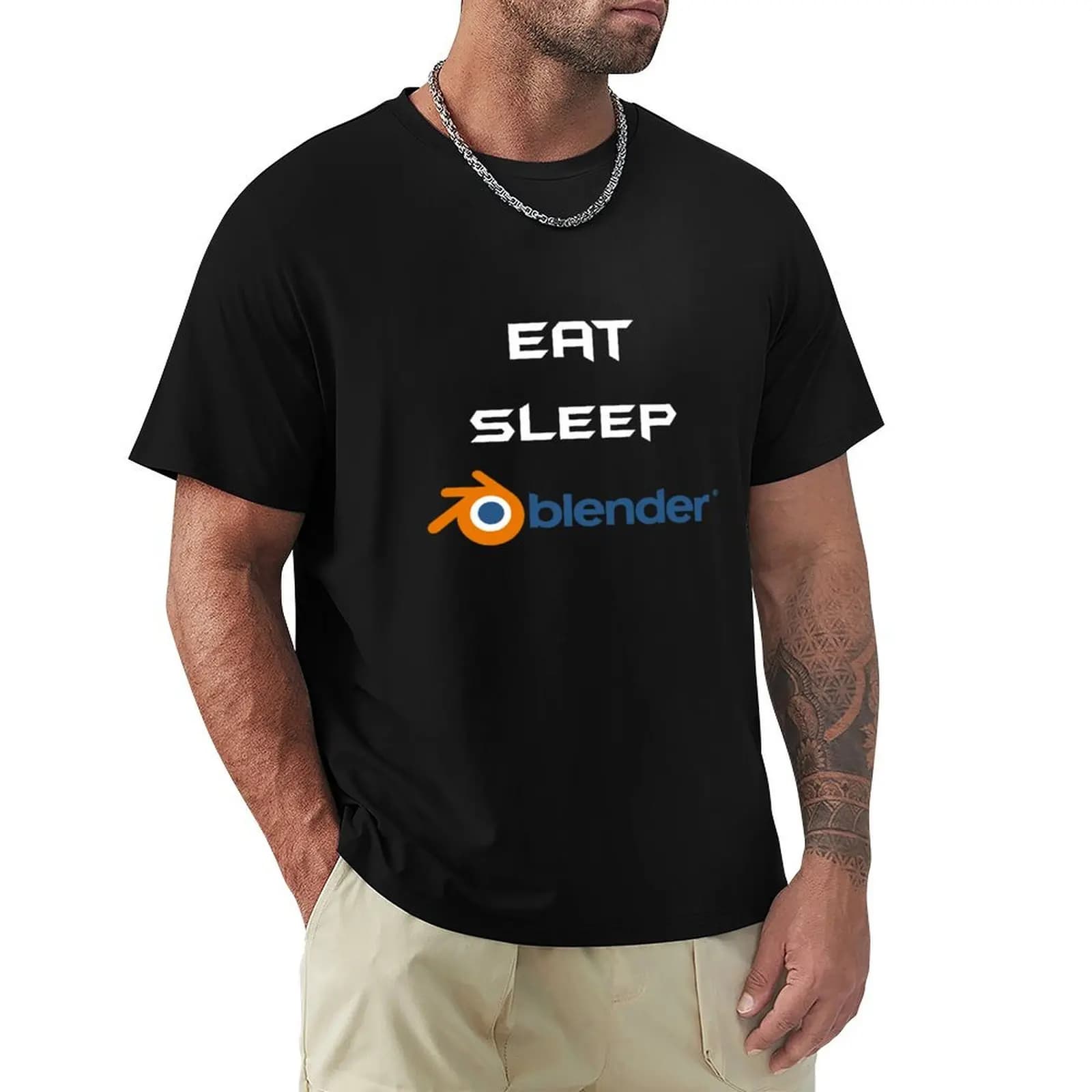 Eat Sleep Blender - T-shirt da uomo con stampa Blender 3D Designer, maglietta casual a maniche corte
