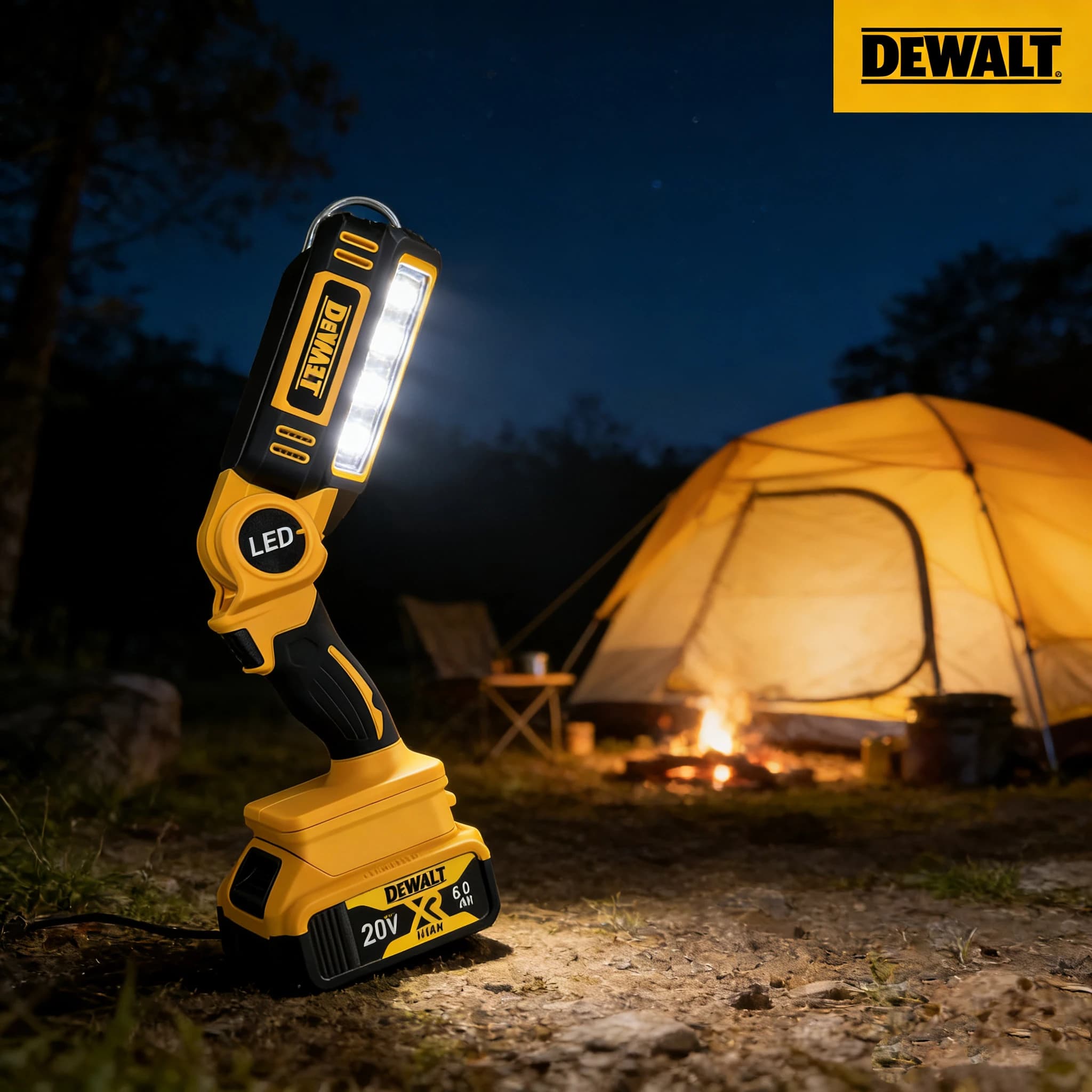 Lampada da Lavoro Pieghevole Multifunzione DEWALT 20V a Batteria al Litio, Luce Portatile per Campeggio, Torcia di Emergenza, Illuminazione per Auto