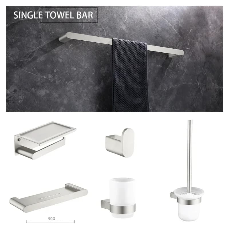 Brushed Nickel 304 Stainless Steel Towel Ring Toilet Brush Toilet Paper Holder Towel Hooks Bedroom Wall Mount Bath Hardware Set