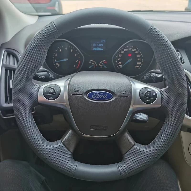 Coprivolante per auto per Ford Focus 3 2012-2014 C-MAX 2011-2014 KUGA Escape 2013-2016 Fai da te cucito a mano in vera pelle