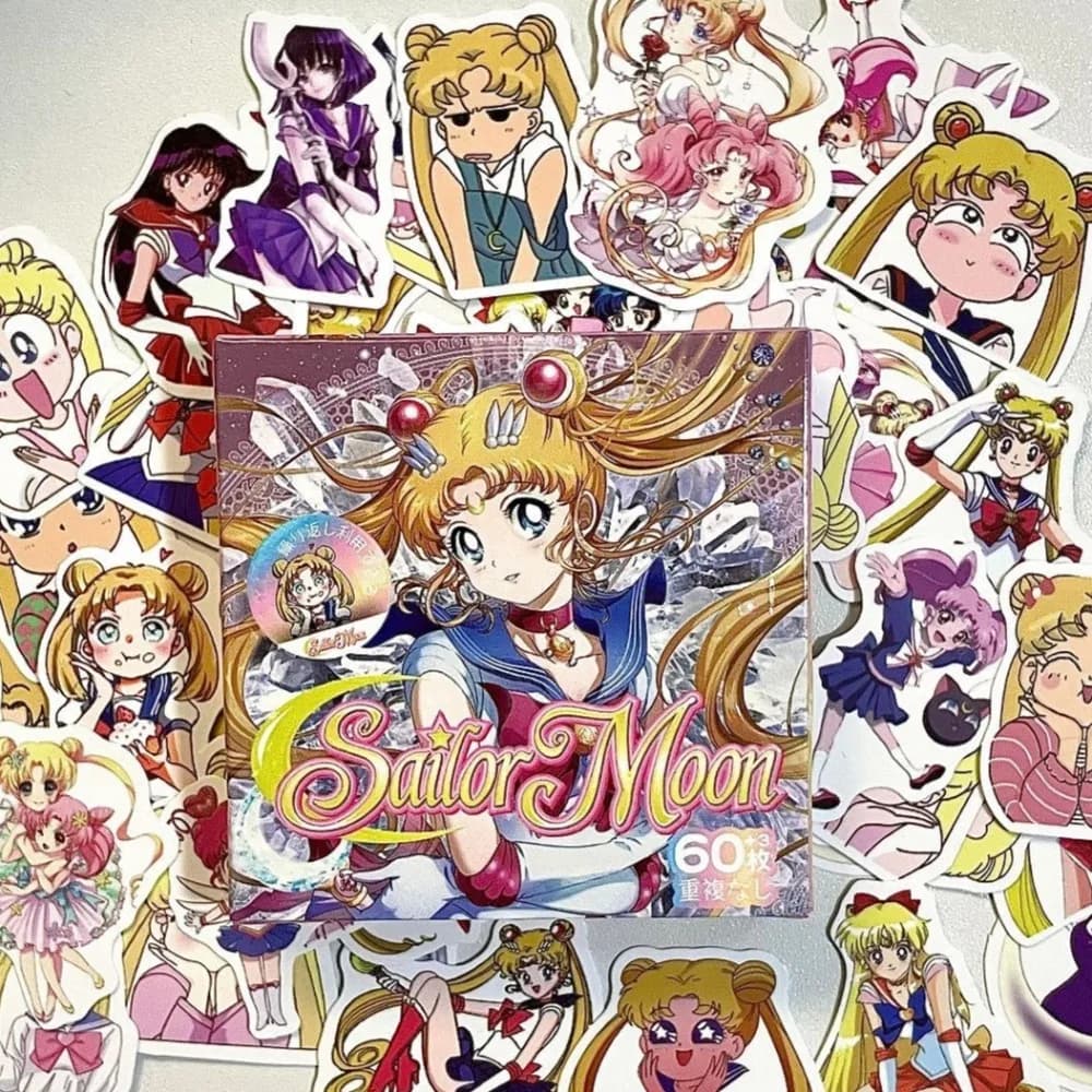 60Pcs Sailor Moon Stickers Kawaii Anime Waterproof Graffiti Decals for Laptop Water Bottle Luggage Scrapbook Kids Gift