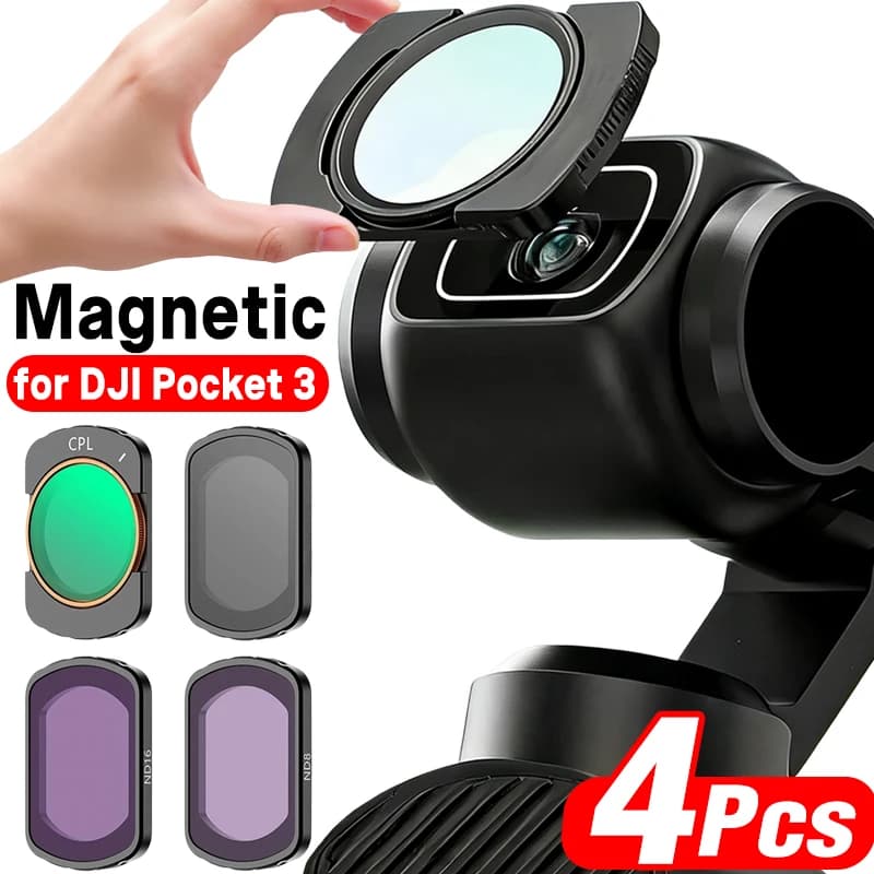 Set di 4 Filtri Magnetici per DJI Osmo Pocket 3, Filtri in Vetro HD Opzionali, Accessori per Action Camera CPL/UV/ND8/ND16