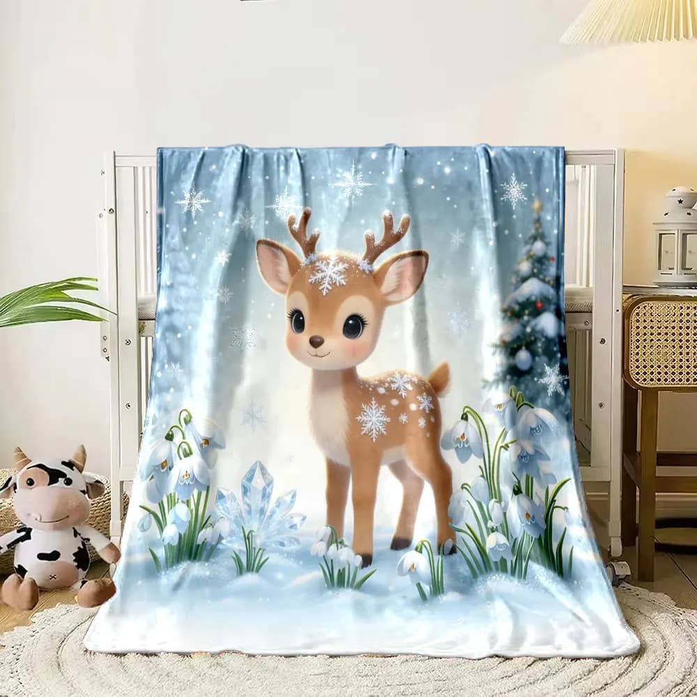 1 pezzo di piccoli animali in una scena invernale coperta stampata, multiuso per tutte le stagioni per pisolino, campeggio, viaggi, auto, divano lavabile in lavatrice