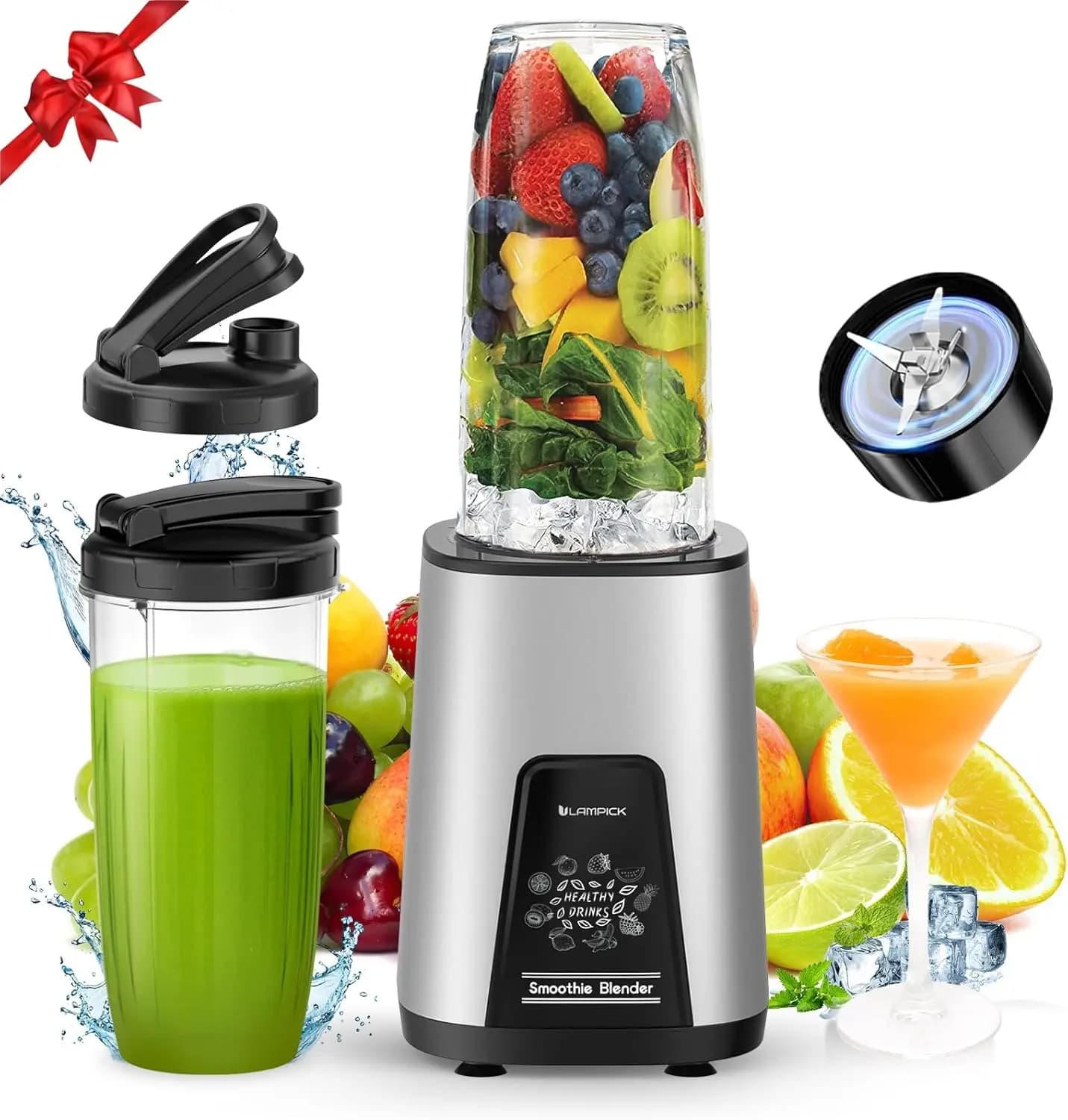 Frullatore Personale da 900W con 2 Bicchieri Senza BPA per Frullati, Smoothie, Succhi e Alimenti per Bambini