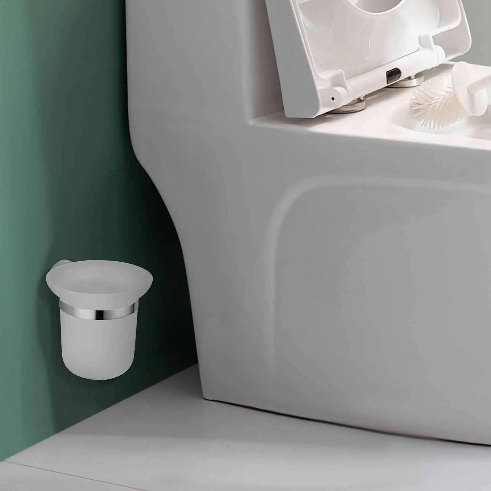 Toilet Brush Holder Wall Mounted Frosted Glass Cup Space Saving Bathroom Decorative Accessory for Home Public Restrooms Storage