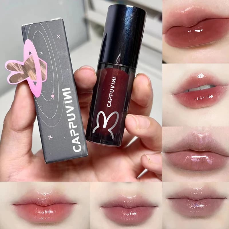Lucidalabbra Effetto Specchio Cappuvini, Gloss Labbra Idratante in Gelatina Cristallina, Rossetto Liquido a Lunga Durata, Cosmetici per il Trucco