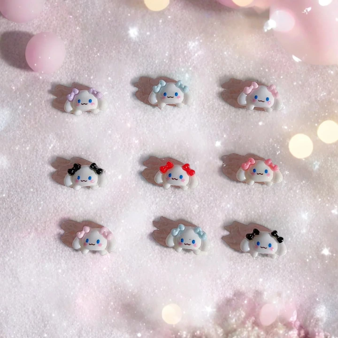 50 ciondoli per unghie con fiocco 3D Potdemiel Cat - Decorazione con nastro in resina soffice per manicure Kawaii