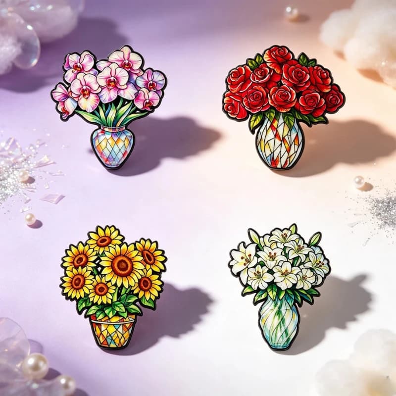 New European Vintage Art Vase Floral Brooch Sunflower Red Rose Plant Metal Badge Commute Leisure Gift Pin DIY Clothing Bags Hat