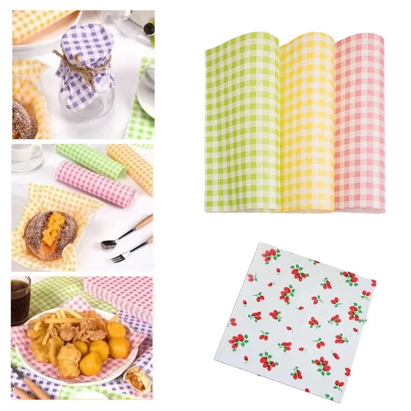 50 pezzi di carta oleata a scacchi fodere per cestini per alimenti fogli di carta cerata per Sandwich Wrapping Burger patatine fritte involucri da forno