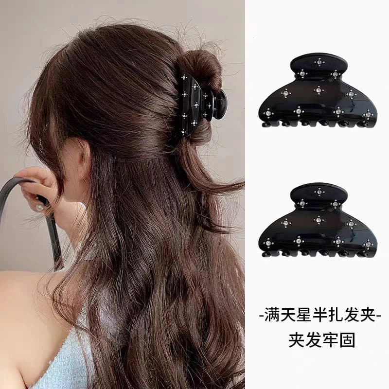 Black rhinestone star hair clip, non slip hair clip, suitable for women's semi top hairstyles, daily party accessories