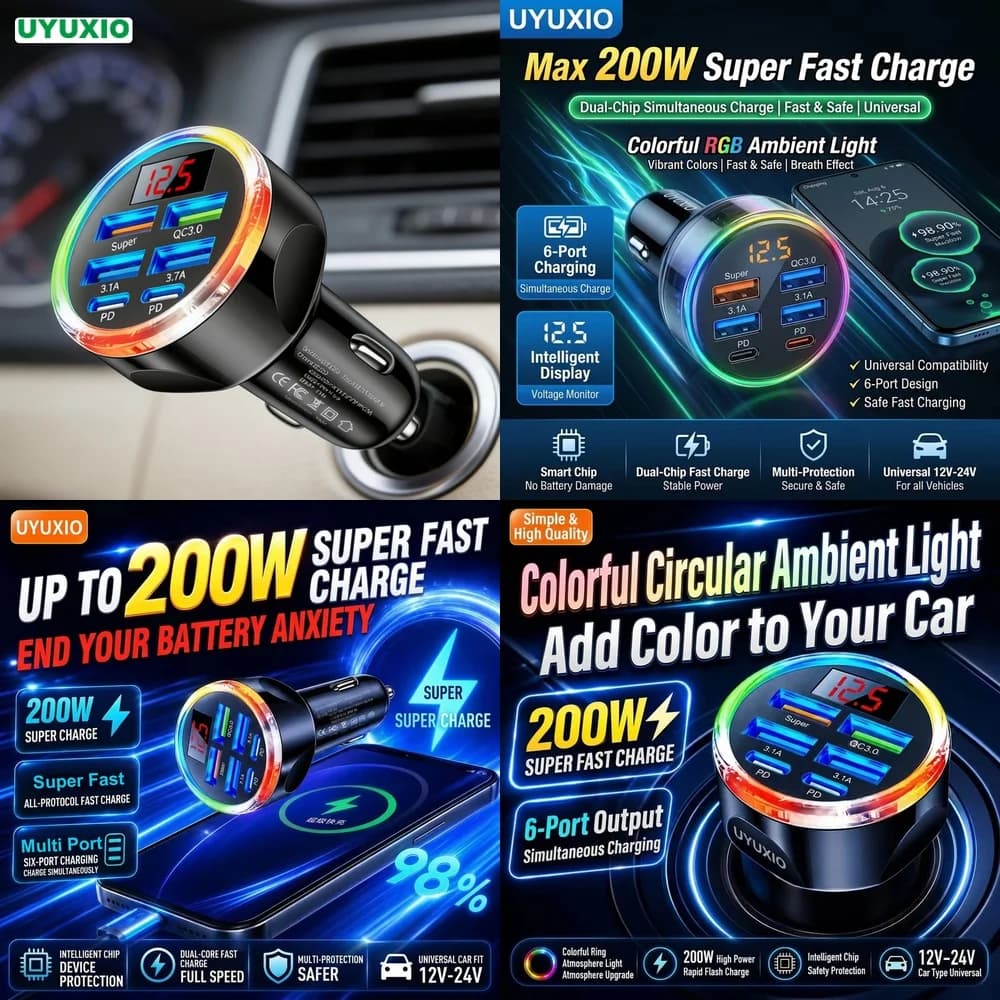 PD Type C Multi Car Charger Hub New Products 2026 for iPhone 18 17 16 Samsung S26 S25 S24 with Multi Port Fast Charging Adapter