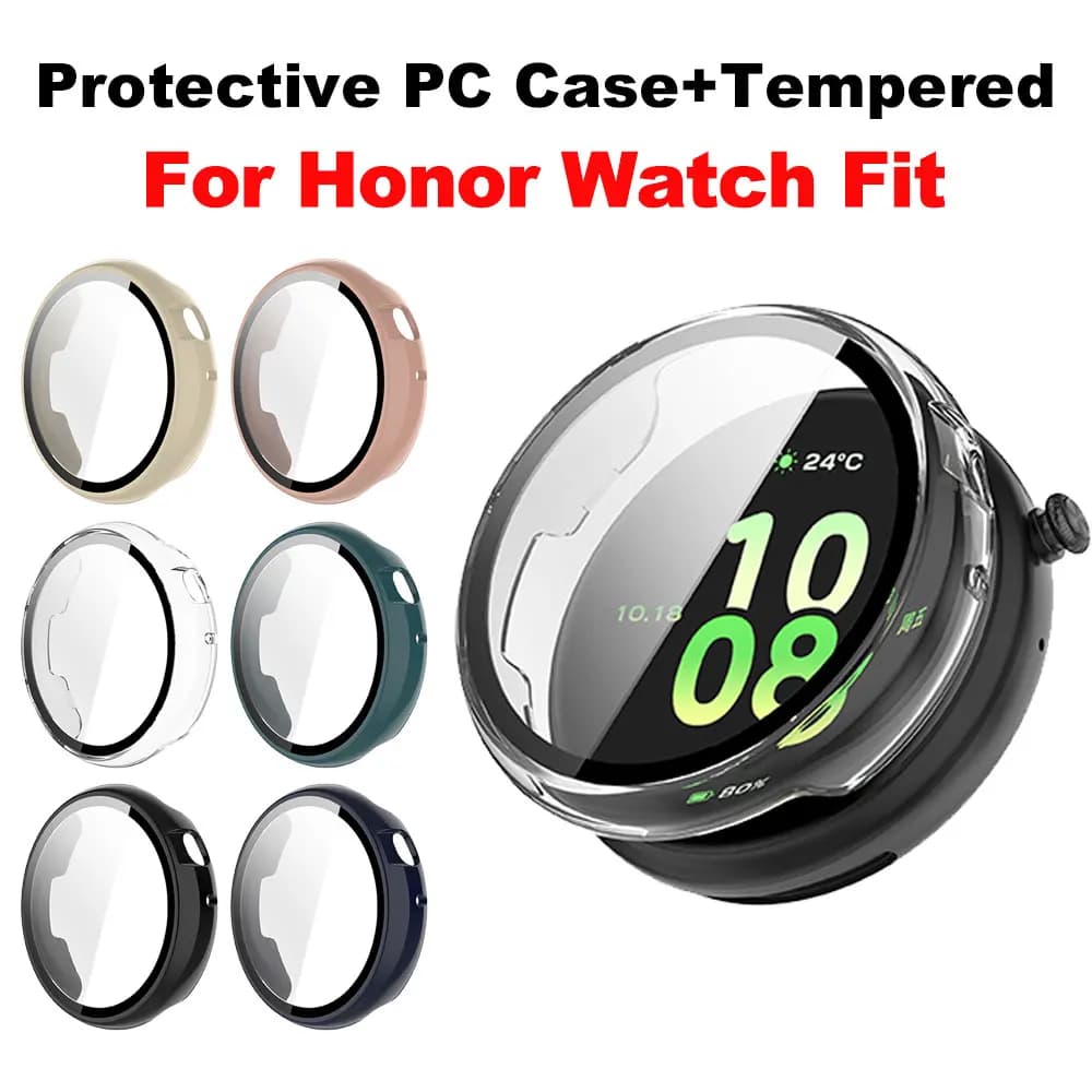 PC Case+Tempered For Honor Watch Fit, Shockproof Bumper Shell Cover For Honor Watch Fit Smartwatch Accessories