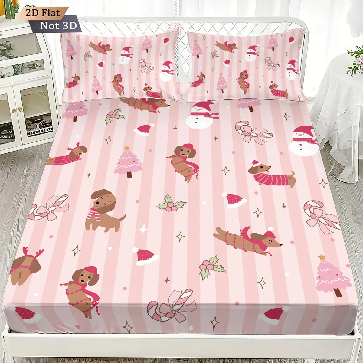 3 pezzi San Valentino romantico salsiccia cane stampa lenzuola set copriletto multi formato decorazione biancheria da letto camera da letto lavabile in lavatrice