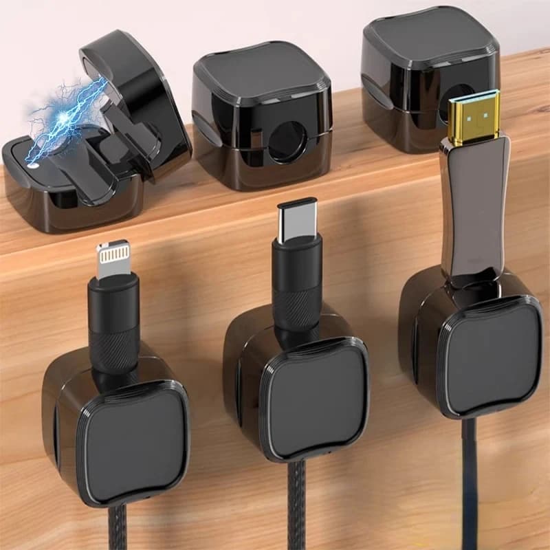 Supporto per avvolgicavo magnetico con clip per cavo adesivo, organizer per cavi, avvolgitore per linea di ricarica USB per ufficio, desktop, casa