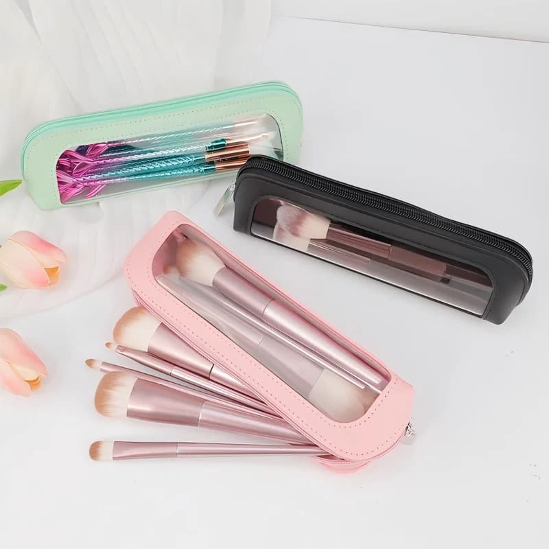 Small Clear PU Leather Travel Makeup Bag Portable Transparent Waterproof Cosmetic Organizer Pouch with Zipper