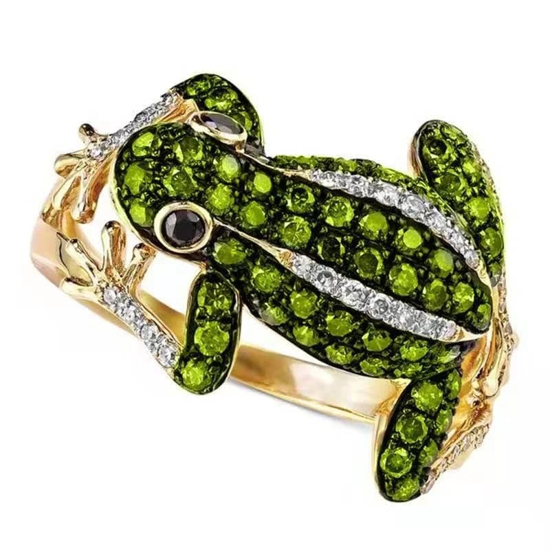 Anello da donna di moda rana adorabile intarsiato verde bianco cristallo strass zircone anello di barretta in metallo per gioielli da festa misura 5-11