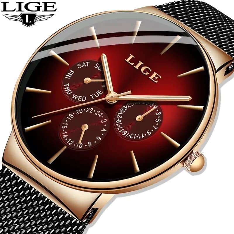 New LIGE Fashion Mens watches Top Brand Luxury Quartz Watch Men Mesh Steel waterproof ultra-thin wristwatch for men sports watch
