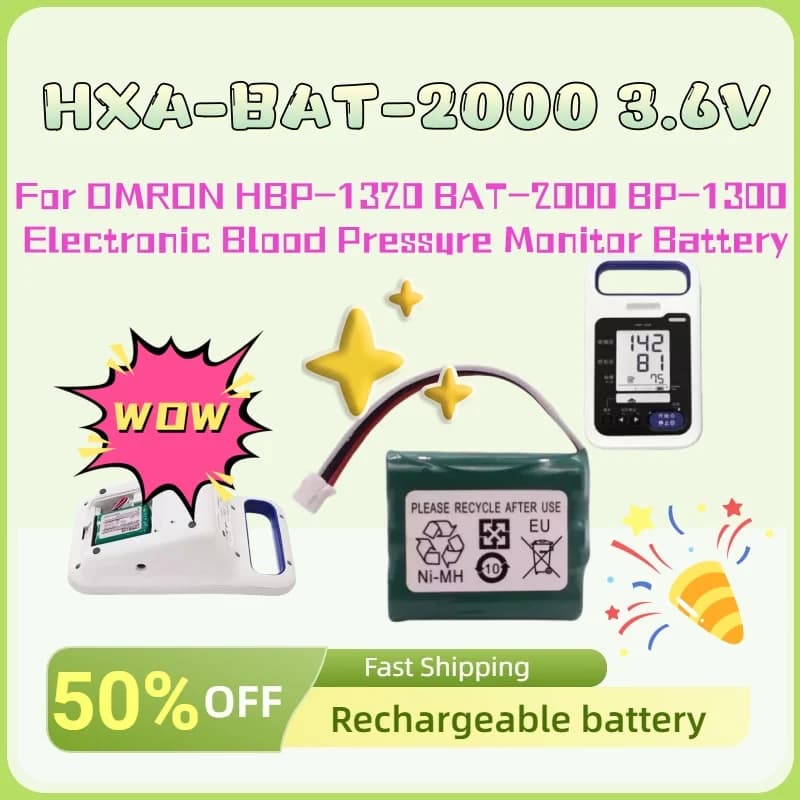 New Rechargeable Battery for Electronic Blood Pressure Meter OMRON HBP-1320 BAT-2000 BP-1300 HXA-BAT-2000 3.6V 1900mAh