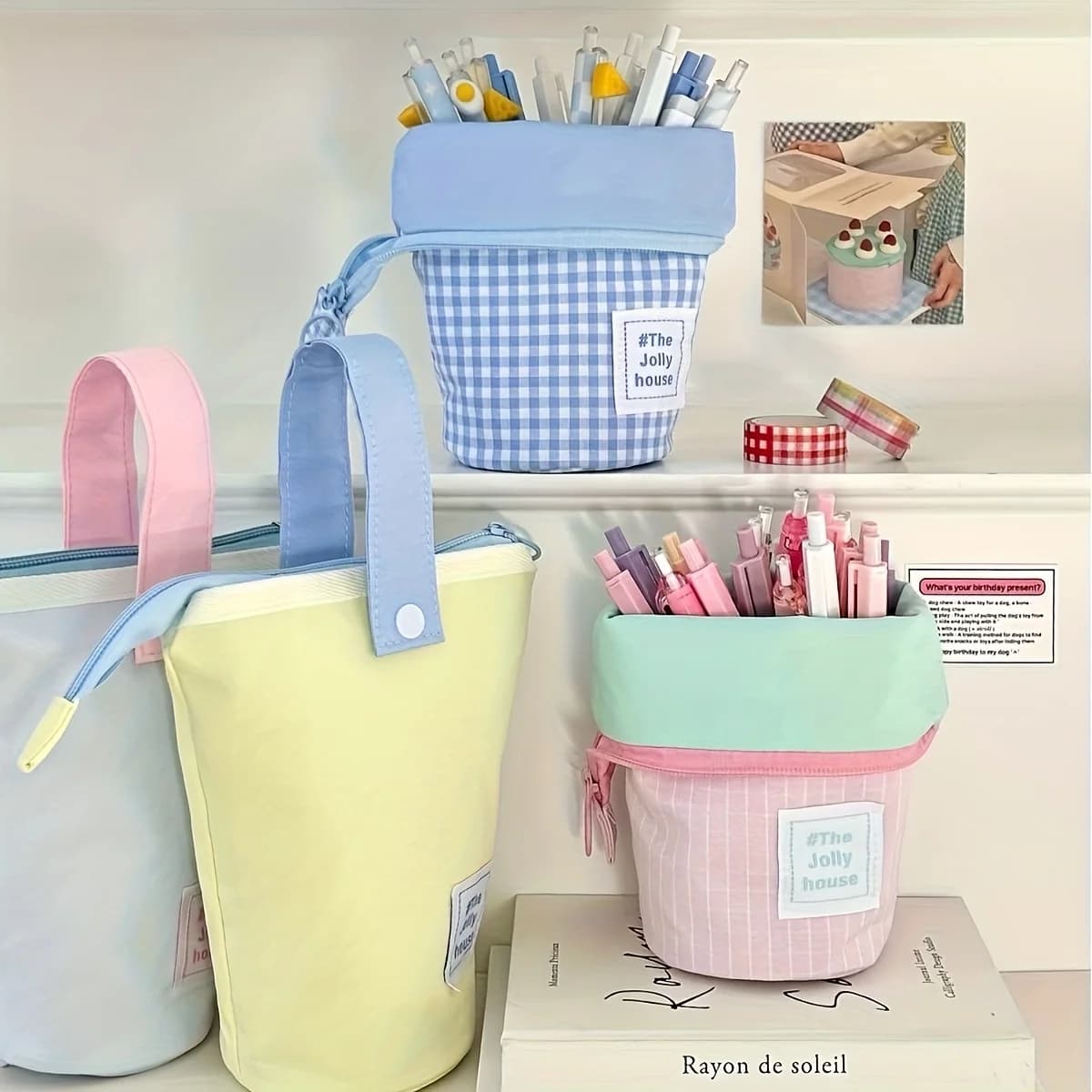 Astuccio pieghevole Macaron Color-Blocking: elegante organizer portatile per cancelleria per studenti, durevole e spaziosa per scrivania o spezzatura