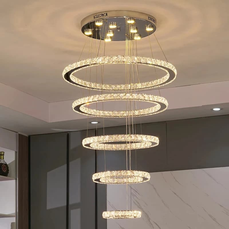 Lampadario a LED Rotondo Creativo a Forma di Anello per Hall di Hotel, Soffitti Alti e Ristoranti Familiari