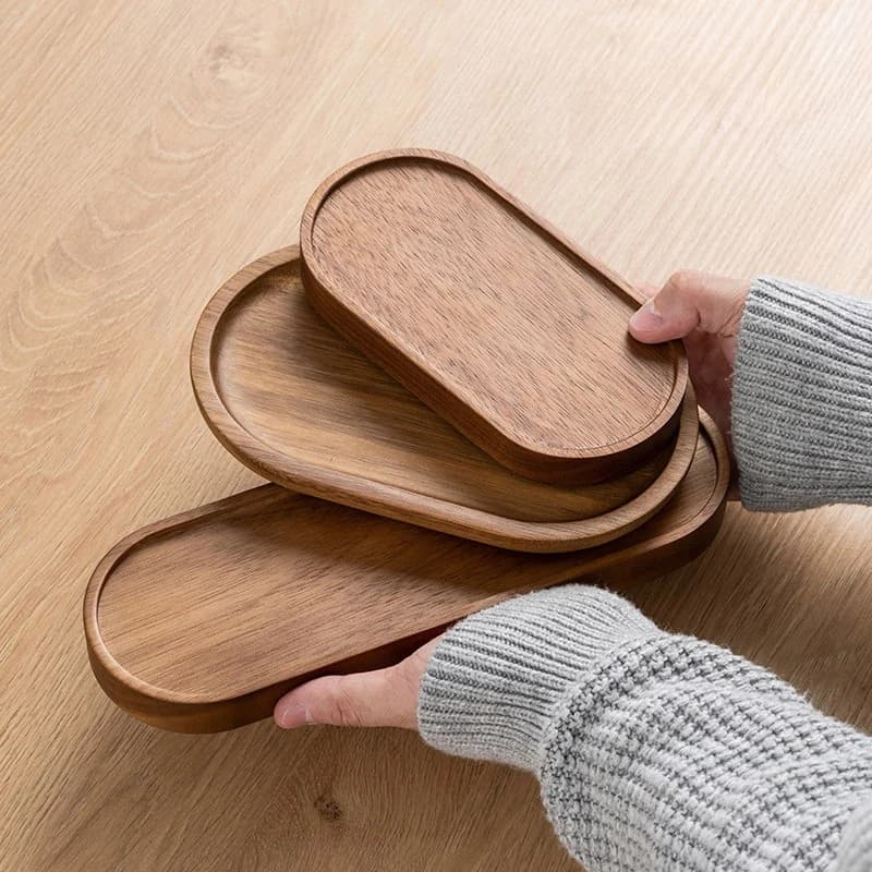 Solid Wood Round Dessert Plate Tableware Japanese-style Wooden Tray Snack Plate Dried Fruit Plate Wooden Plate