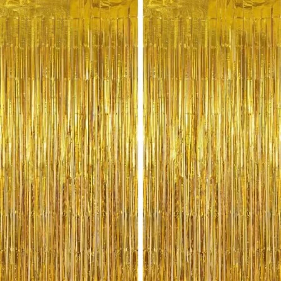 2 Pack Tinsel Backdrop, Metallic Foil Fringe Backdrop Curtains, Streamer Backdrop for Birthday Weddings Baby Shower Thanksgivin
