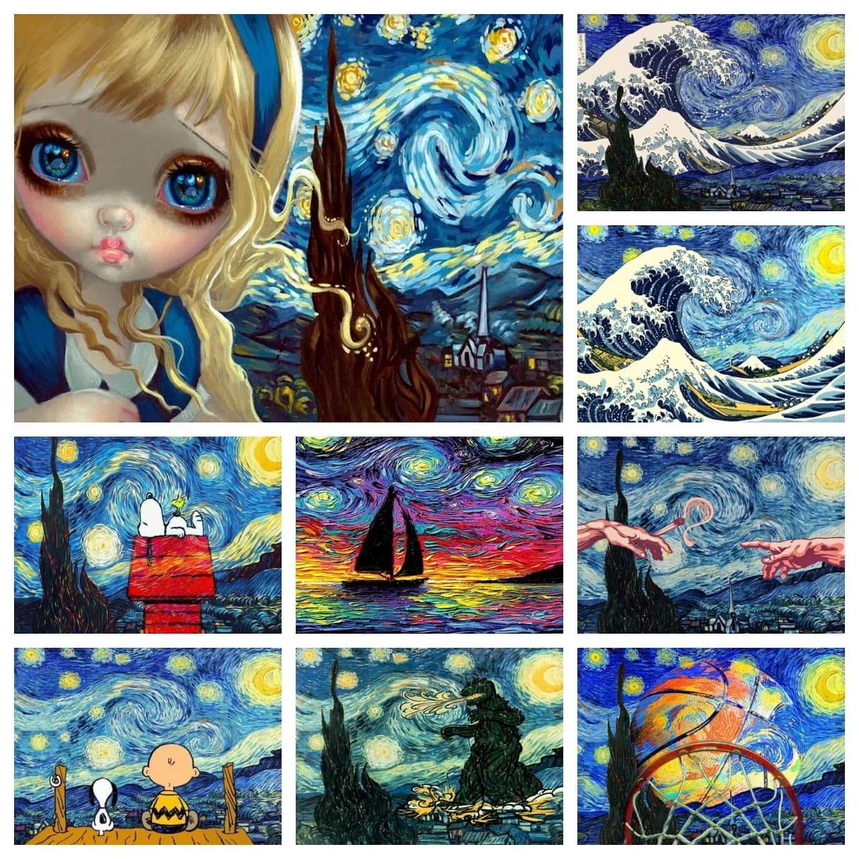 Kit di pittura diamante paesaggio Van Gogh Ragazza notte stellata con orecchino di perla Immagine mosaico ricamo a punto croce Decorazioni per la casa