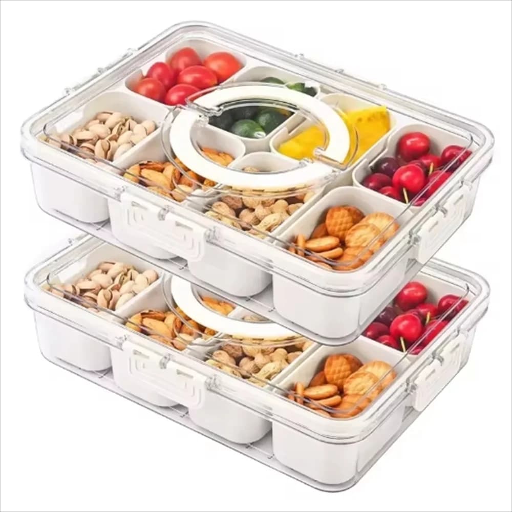 Contenitore per Snack a 4/8 Scomparti, Vassoio Portatile da Viaggio per Salumi con Coperchio, Contenitore per Alimenti da Frigorifero, Organizzatore per Snack