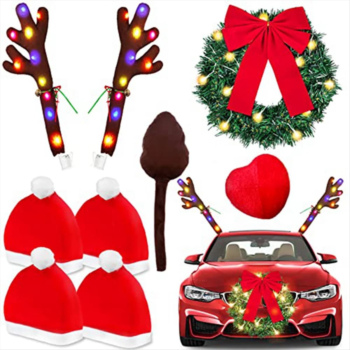 4 pcs Santa hat headrest cover for car seat cute decoration for interior car, suitable for most car headrests