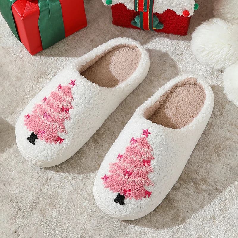 Christmas Tree Fluffy Slide Slippers Ladies Soft Plush Winter Home Footwear Party Gift for Girls Holiday Xmas Indoor Women Shoes