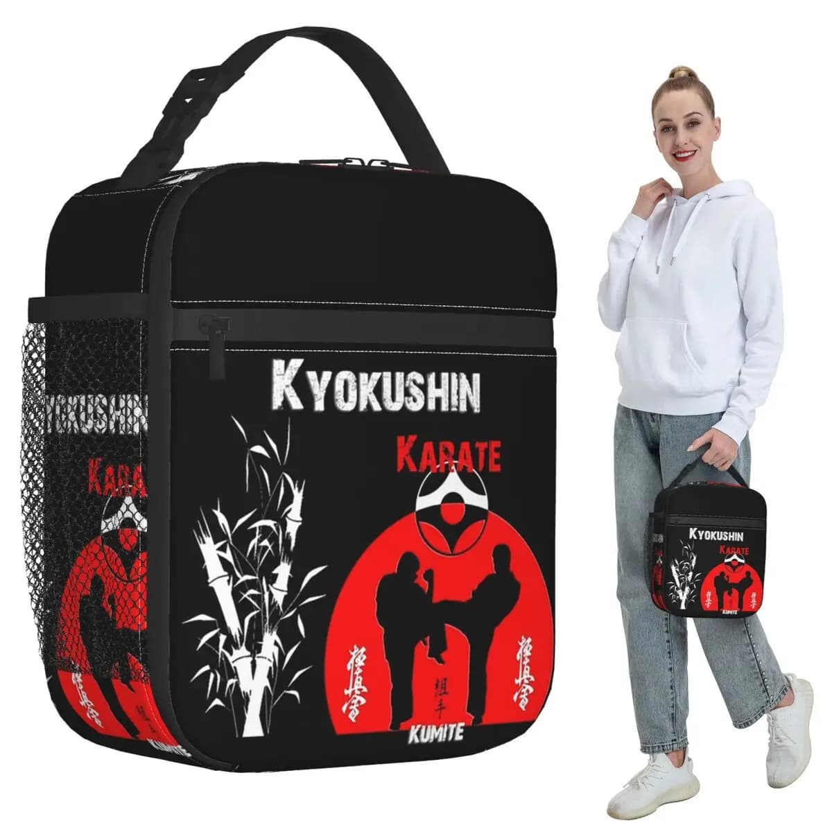 Kyokushi Karate Kumite Scene Borsa termica per il pranzo da donna, per ufficio, contenitore termico per alimenti, borsa termica portatile per il pranzo