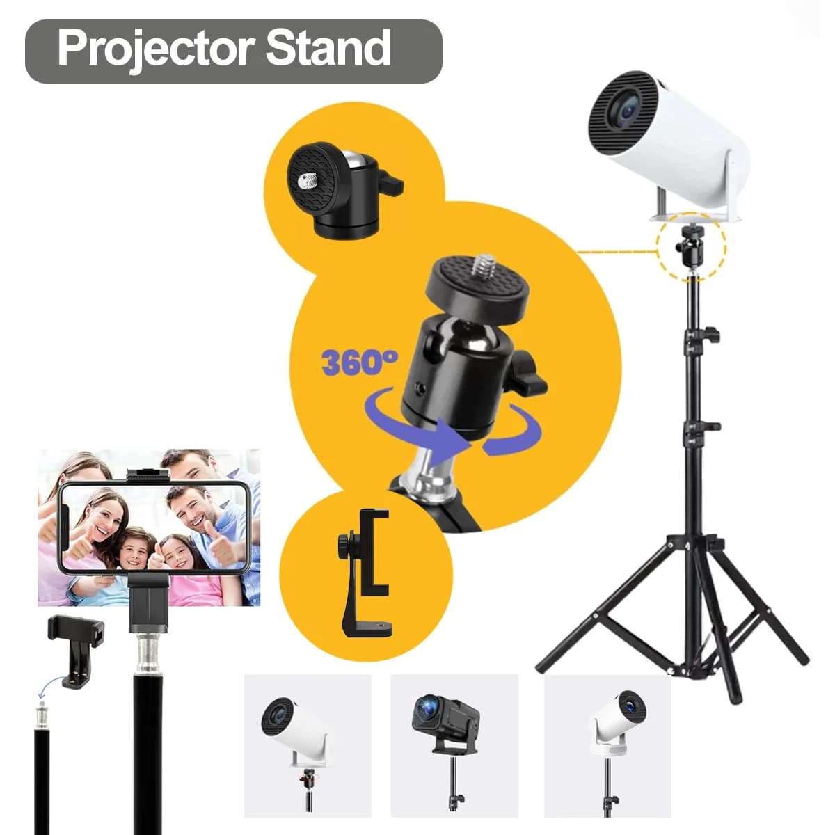 Supporto Treppiede Universale per Proiettore 110cm-160cm, Staffa Fotografica per Mini Proiettore HY300Pro HY320 con Vite da 1/4
