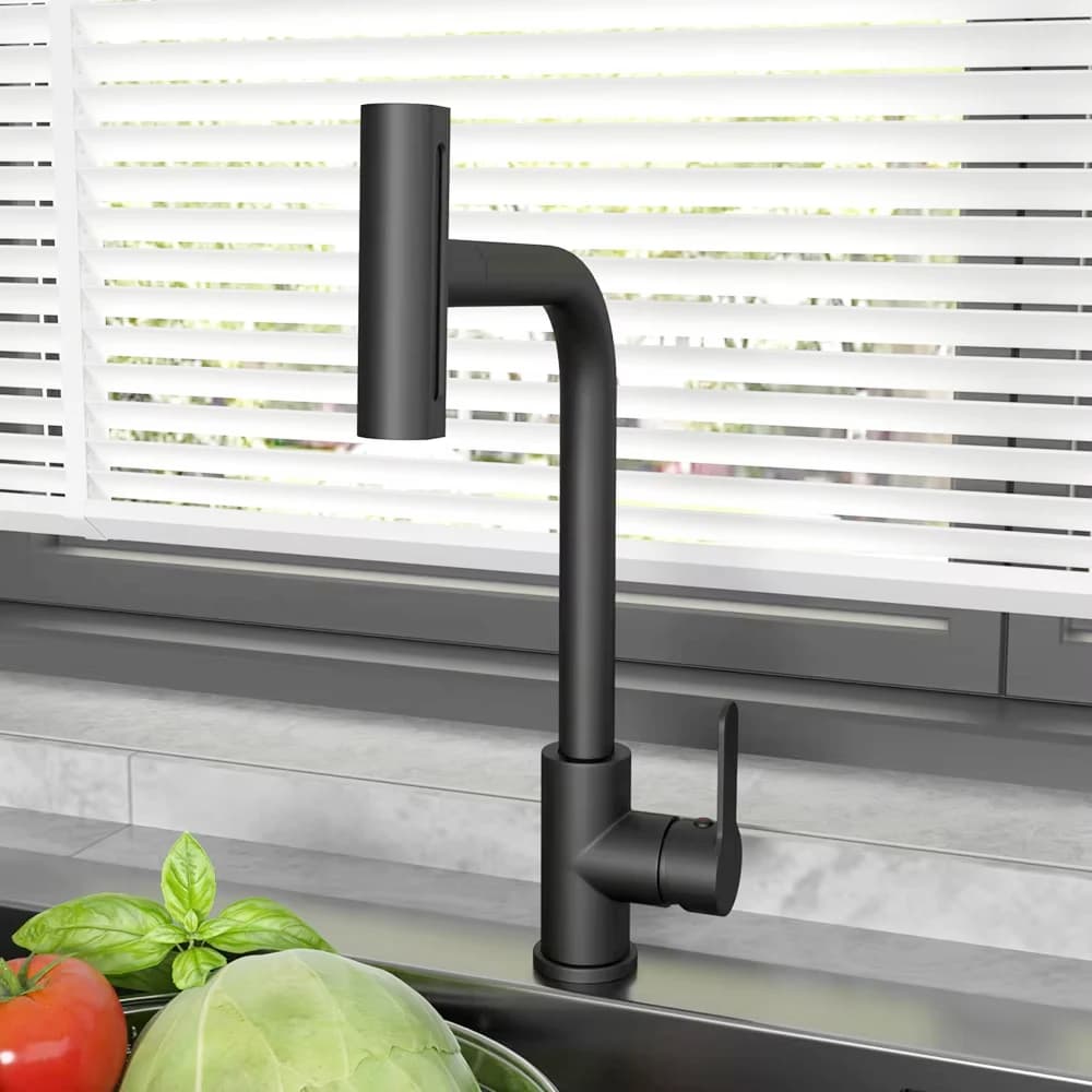 Rubinetto per lavello da cucina estraibile nero Flessibile 4 modalità Rubinetti con ugello flessibile e spruzzatore Rubinetto miscelatore acqua calda fredda in acciaio inossidabile