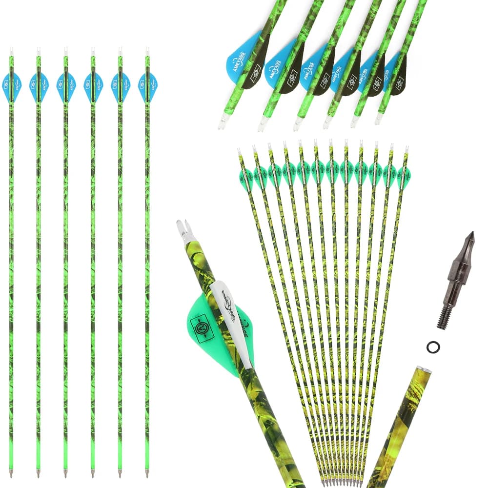 12 pz 31.5 "Foggia di Carbonio Misto SP500 Freccia OD7.8mm Albero 2" Paletta 100 Grani Punta di Freccia Arco Tiro con l'arco Caccia Tiro Bersaglio