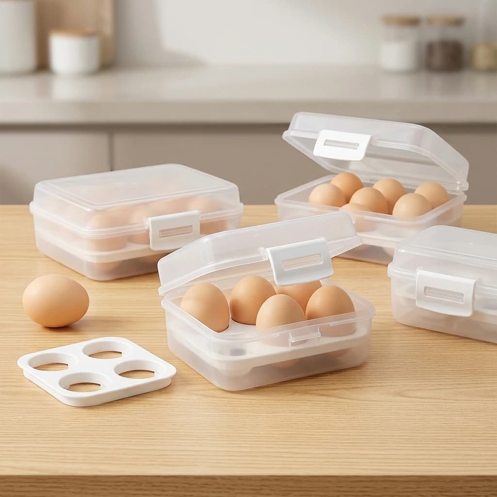 Contenitore Portatile per Uova Antiurto, Scatola per Campeggio all'Aperto, Porta Uova Trasparente in Plastica PP con 3/4/8 Scomparti Sigillati