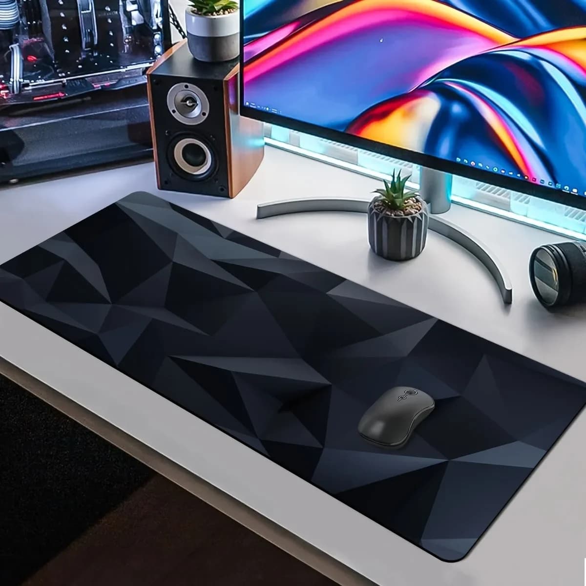 Black Minimalist Laptop Mouse Pad Non-Slip Rubber Base Durable Edges Desk Mat for Home Office Use