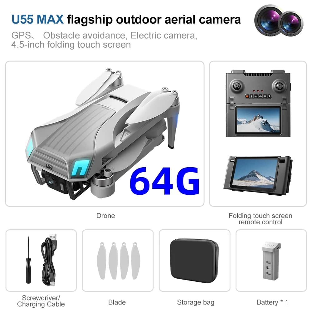 NCZOBOE U55 Profesional GPS Drone With Camera Gimbal WiFi Brushless RC Quadcopter Screen
