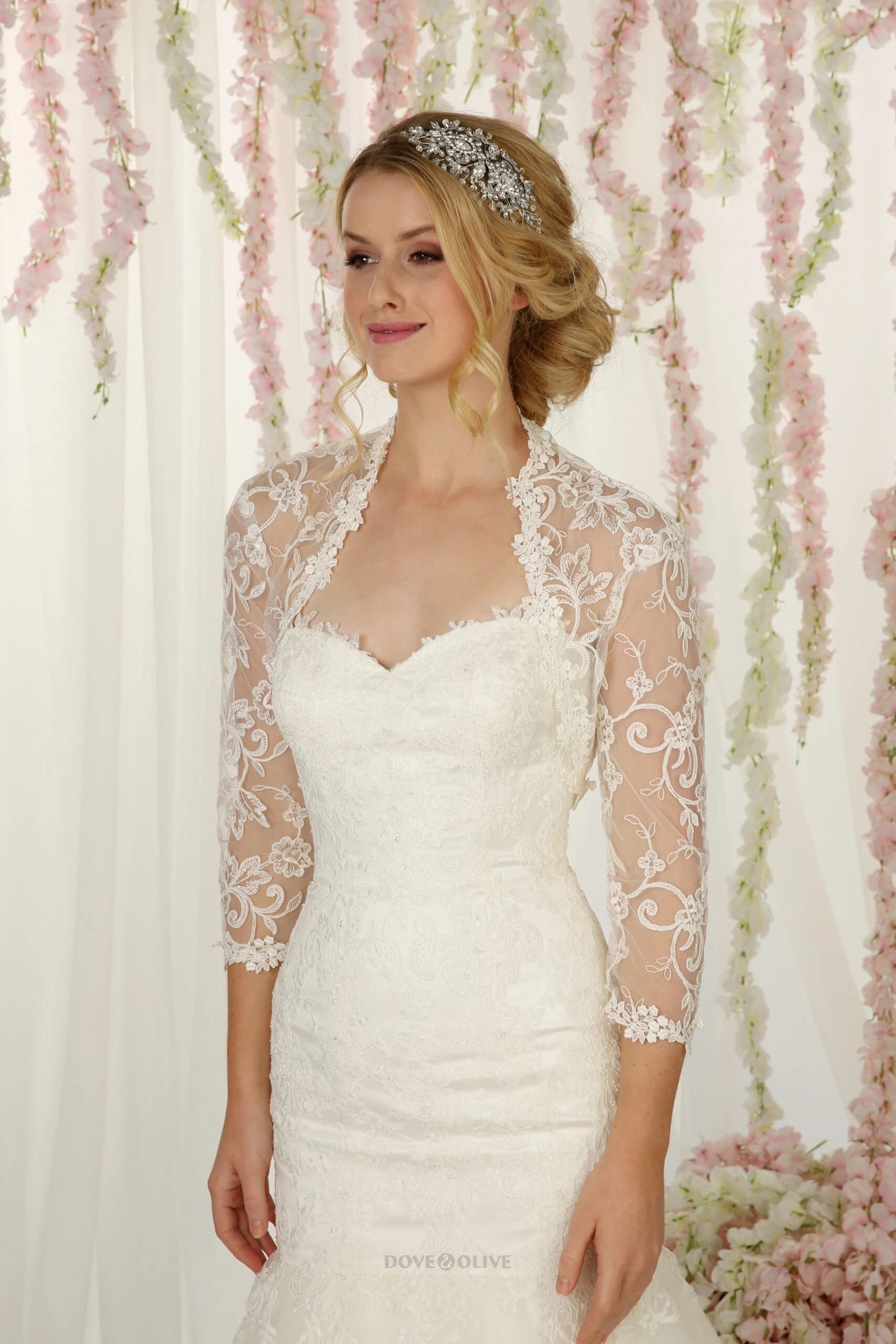 Giacca bolero da sposa in pizzo floreale e foglie Mantelle da sposa Involucri formali per feste Scialli da donna Scialli per occasioni speciali