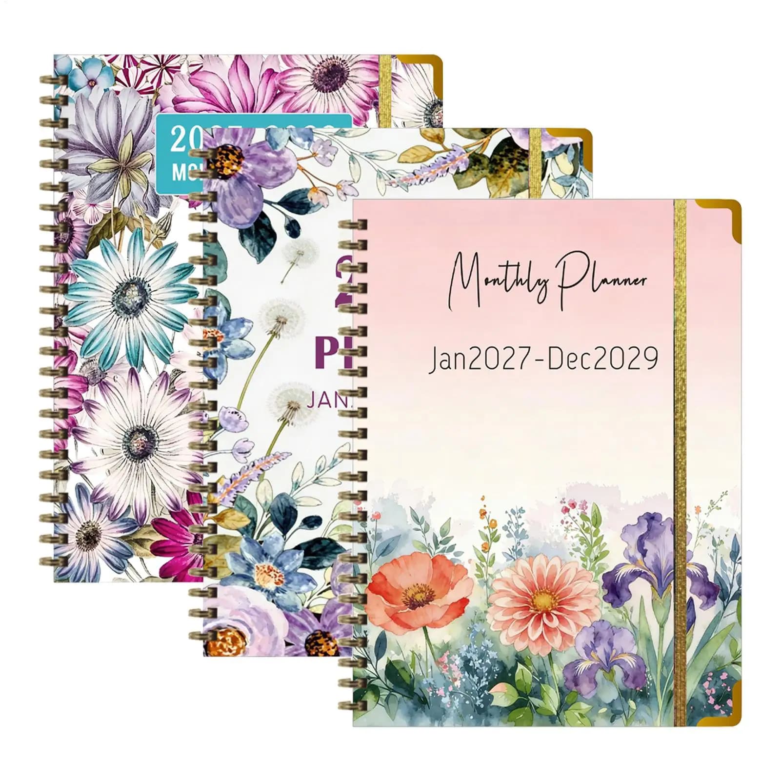 Agenda Mensile 2027-2029, 3 Anni, Organizer di Vita in Inglese, Taccuino a Spirale, Pianificatore Giornaliero per Studio e Scuola