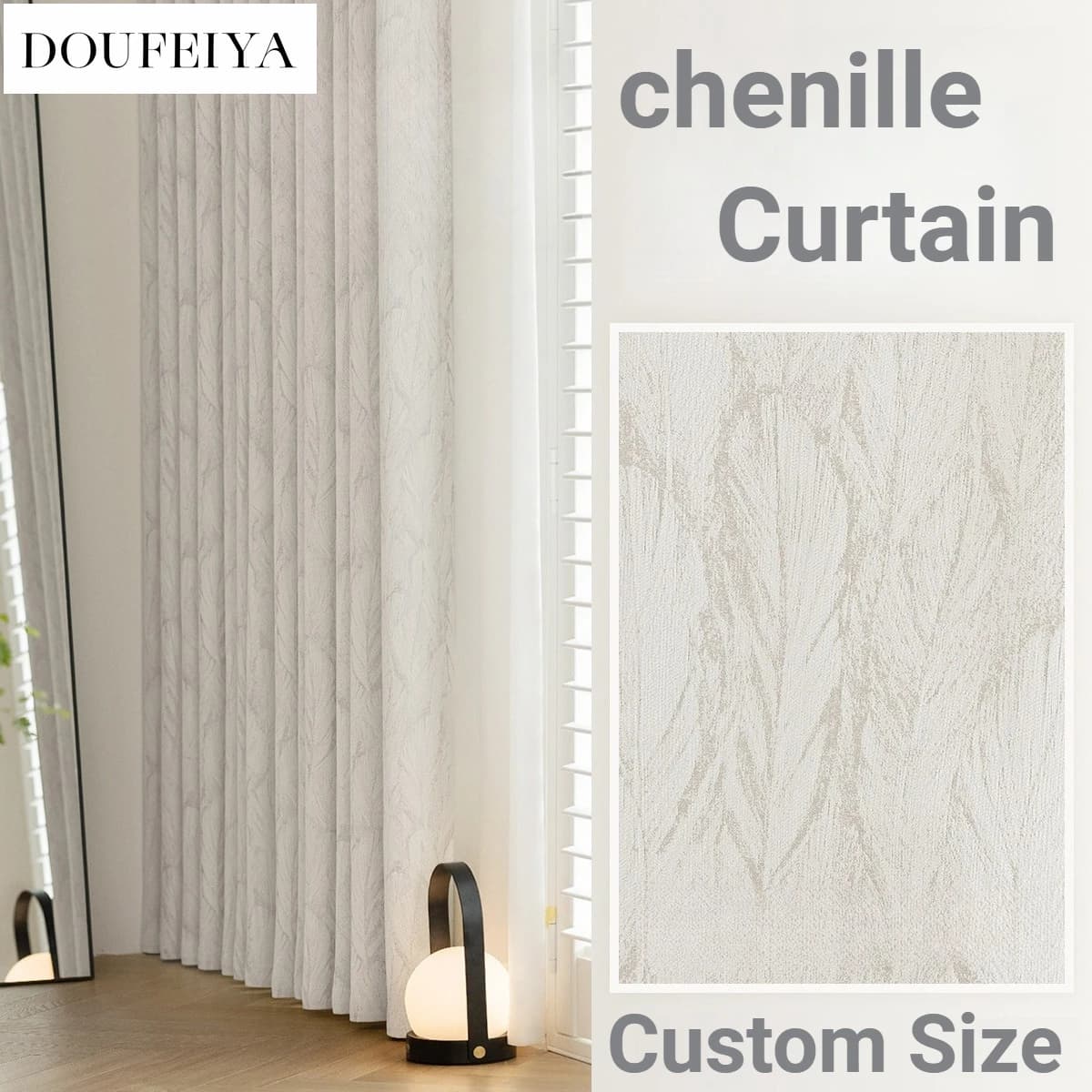 Tende di Lusso in Jacquard Bianco Crema, Eleganti e Spesse in Ciniglia, Completamente Oscuranti per Soggiorno e Camera da Letto, Misura Personalizzabile