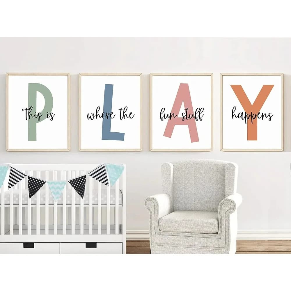 4 Piece Canvas Poster, Modern Art, Game Signs, This Is Where The Funny Stuff Happens Wall Art, Wall Decor Room Decor, Frameless